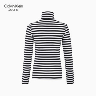 CK JEANS 2020秋冬新款 女装横条纹高领长袖T恤 J214780 0GR-黑白条纹 M