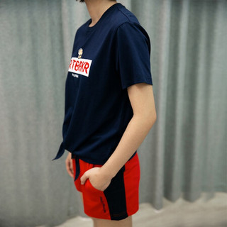 Paul Frank/大嘴猴 20年夏季宽松显瘦T恤个性字母圆领薄款女式T恤女 藏青 XL