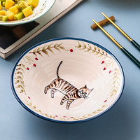 川岛屋日式面碗单个家用陶瓷汤碗汤盆大号泡面碗拉面碗拌面碗沙拉碗面馆专用 小猫8寸面碗