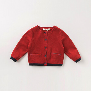 davebella戴维贝拉秋季新款女童针织衫线衣 婴童宝宝毛衣开衫 红色 73cm（18M(建议身高66-73cm））