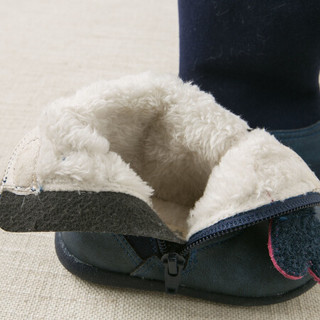 davebella戴维贝拉冬季新品女童加绒保暖靴子 儿童女宝宝棉靴 藏青色 145（鞋内长14.3cm）
