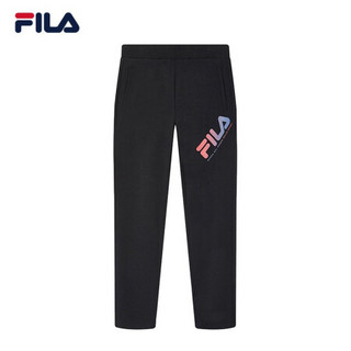 FILA（斐乐）官方女子针织长裤2020夏季新款宽松休闲裤直筒时尚运动裤 正黑色-BK 160/62A/S