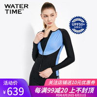 WATERTIME/蛙咚 潜水服女防晒浮潜服水母衣分体长袖长裤游泳衣冲浪加厚保暖防割伤 黑蓝拼接三件套 L