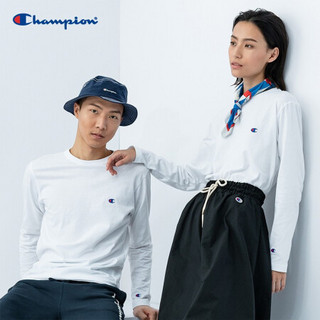 Champion冠军2020新款男款BASIC素面刺绣小C LOGO纯色长袖T 白色 L