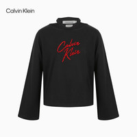 CK JEANS 2020秋冬款 女装植绒LOGO露肩喇叭袖T恤 J214744 BEH-黑色 XS