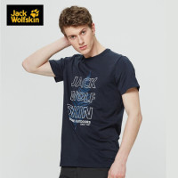 Jackwolfskin/狼爪官方T恤男士春夏新品户外干爽透气印花圆领休闲短袖1806591 1806591-1010/宝蓝色 M  175/96A