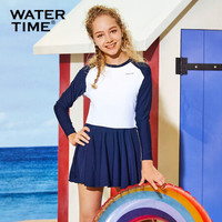 Watertime蛙咚 儿童游泳衣 女童连体裙式女孩4-14岁专业ins风泳装 蓝白色 身高140-152（10/12岁）