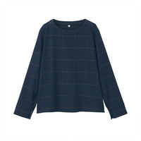 無印良品 無印良品 MUJI 女士长袖衬衫 BCA12C0A 深海军蓝X格子 XL