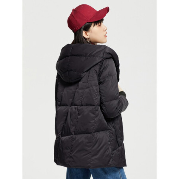 商品eral/艾莱依2020秋冬新款绑带收腰羽绒服休闲连帽保暖白鸭绒外套