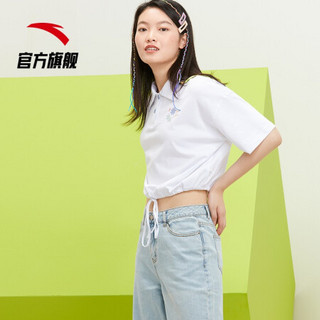 ANTA安踏T恤女2020夏新品运动短袖女POLO衫休闲百搭宽版半袖T恤ins潮官方旗舰网店 纯净白96029185-1 XL/女175