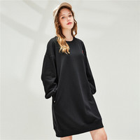 佐丹奴(Giordano) 连衣裙 佐丹奴(Giordano)女 裙胶章落肩长袖圆领卫衣连衣裙05460891 09标志黑 中码