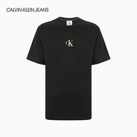 【CK ONE】CK JEANS 2020秋冬新款 男女同款纯棉短袖T恤 J400077 BEH-黑色 XL