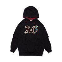 AND1运动卫衣女春季2020新款休闲街头潮流时尚字母刺绣连帽套头衫 AEF9370 黑色 M