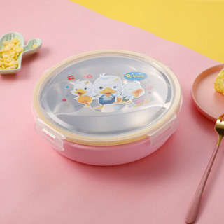 佳佰 饭盒  304不锈钢4格儿童餐盘注水保温分格饭盒 韩式卡通粉色 J189-F