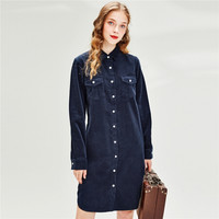 佐丹奴(Giordano) 连衣裙 裙灯芯绒棉质双贴袋衬衫连衣裙05460729 66标志海军蓝 小码