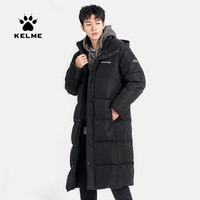 KELME卡尔美运动羽绒服男 官方旗舰长款 加厚保暖连帽训练外套冬 黑色 S