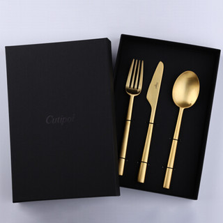 Cutipol官方葡萄牙餐具Rondo金色系列西餐刀叉勺三件套装+礼盒 18-10不锈钢 家用 送礼 甜品叉