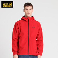 JackWolfskin狼爪官方休闲衣男秋冬新品户外防风防泼水内里加绒收缩连帽软壳夹克5019181 5019181-2102/深红色 M 180/100A