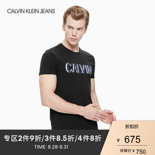 CK JEANS  男装 简约休闲圆领印花透气短袖T恤J312475 099-黑色 M