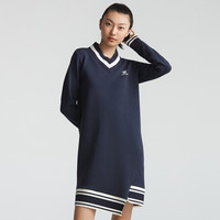 卡尔美KELME/美 2020秋冬新款商务连衣裙女不对称条纹撞色休闲裙子 藏青 XXL