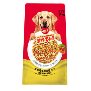 KitchenFlavor 开饭乐 狗粮 营养3+1鳕鱼片牛排味成年期犬粮10kg拼粮 添加大块肉粒