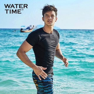 蛙咚 WATERTIME游泳衣男上衣游泳水母服浮潜短袖冲浪服速干衣保暖 黑色 XL