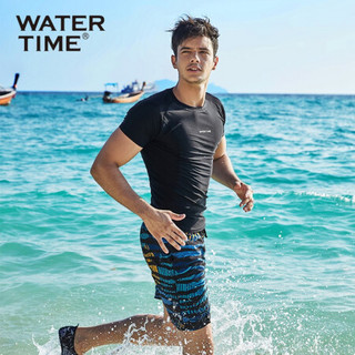 蛙咚 WATERTIME游泳衣男上衣游泳水母服浮潜短袖冲浪服速干衣保暖 黑色 XL