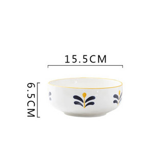 竹木本记 日式陶瓷碗釉下彩带手柄烤碗沙拉碗粥碗家用餐具 6英寸面碗