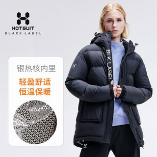 HOTSUIT羽绒服冬季女中厚防风保暖连帽外套修身收腰鸭绒 矿物黑 XL