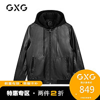 GXG男装 2018秋季商场同款潮流黑色皮衣夹克外套男#GA112688E