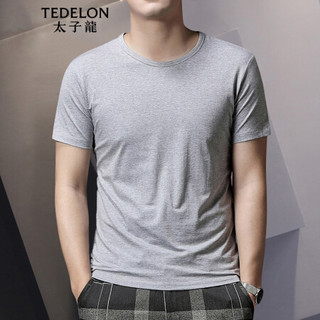 太子龙(TEDELON) T恤男 短袖圆领纯色棉质打底衫男士修身休闲T恤上衣 T02201A灰色XL