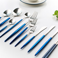 川岛屋 靛蓝 不锈钢拉丝西餐餐具牛排刀叉套装勺子筷子咖啡勺S-40 蓝银冰勺
