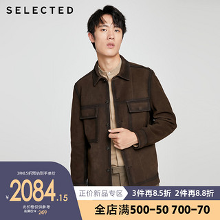 SELECTED思莱德复古明线拼接工装街头羊皮夹克皮衣男R|420310005