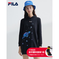 FILA 斐乐官方女子卫衣2020秋季新款时尚运动长款针织连帽卫衣女 正黑色-BK 170/88A/L
