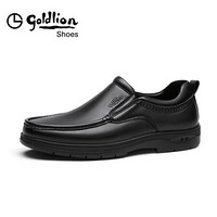 金利来（goldlion）男鞋轻质舒适套脚商务鞋柔软透气休闲皮鞋50203014201A-黑色-42码