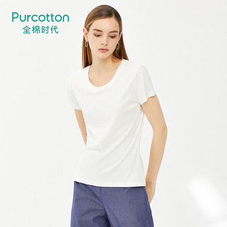 Purcotton/全棉时代夏季女士针织弹力褶皱上衣纯棉短袖T恤衫