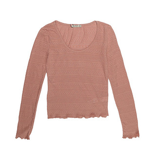 女款长袖镂空针织T恤衫 M 粉色