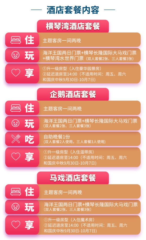 珠海长隆横琴湾/企鹅酒店/马戏酒店 主题客房2晚 (含海洋王国两日门票+横琴长隆国际大马戏门票等)