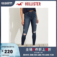 Hollister春季先锋弹力高腰破洞牛仔打底裤 女 102662-1 *3件