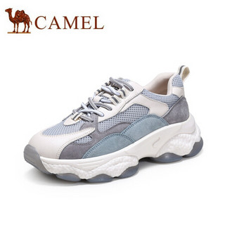 骆驼（CAMEL） 女鞋 休闲百搭撞色拼接鞋面厚底系带老爹鞋 A035256150 米/浅蓝 37