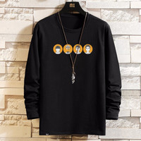 南极人 男士长袖T恤男春秋长袖圆领精梳棉套头汗衫 宽松潮流印花打底衫 神秘四侠 黑色S