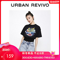 UR2020冬季新品青春女装时尚潮流圆领复古印花T恤衫YV34S4MN2002