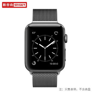 斯泰克 苹果手表表带 Apple watch表带iwatch6/5/4/3/2代通用 金属磁吸搭扣米兰尼斯表链 42/44mm黑色