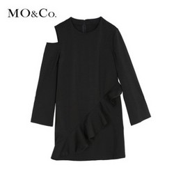 MO&Co. 摩安珂 MBO3DRSX16 纯色单边露肩连衣裙