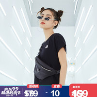 QIAODAN 乔丹 女装T恤针织短袖休闲透气跑步运动服 XHS22201338 黑色 S