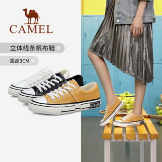 骆驼（CAMEL） 女士 复古港味粗线条撞色车缝线圆头帆布鞋 A01228636 黑色 39