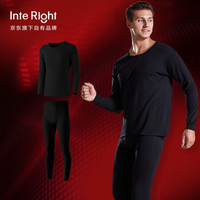 【INTERIGHT X 全棉抗菌】秋衣秋裤男全棉圆领薄款抗菌男士保暖内衣套装打底棉毛衫棉毛裤冬季 黑 M