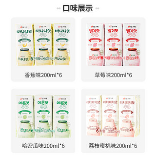 韩国进口宾格瑞banana草莓香蕉味牛奶200ml6瓶网红果味牛奶早餐奶