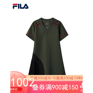 FILA X 3.1 Phillip Lim 斐乐 女子连衣裙2020夏秋V领宽松女装 深叶绿-DG 170/88A/L