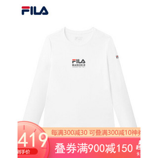 FILA 斐乐官方女士针织长袖T恤2020秋季新款简约LOGO长袖T恤女 标准白-WT 175/92A/XL